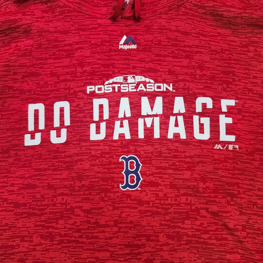 Majestic Boston Red Sox 2018 Postseason Do Damage Red Hoodie Mens Large 2329 - Picture 2 of 10